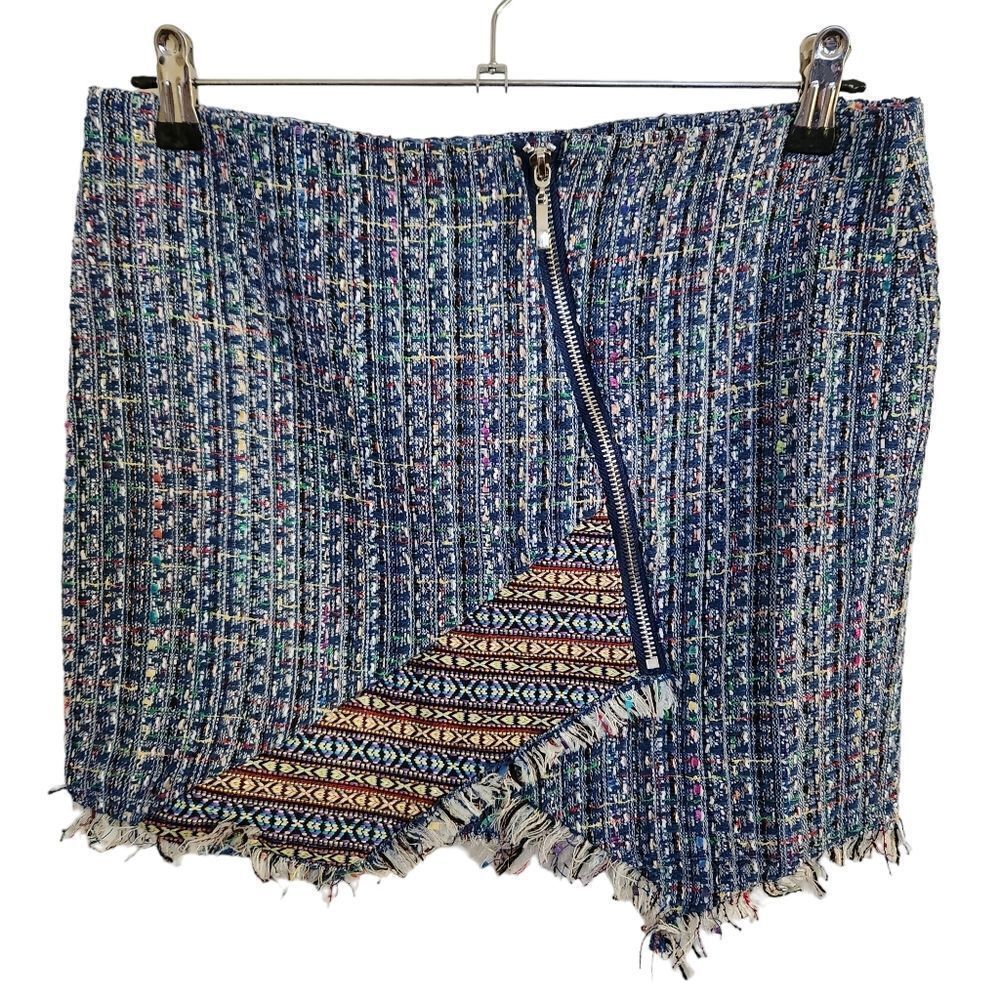 NWOT Endless Rose Tweed Frayed Hem Pencil Mini Skirt Size Large